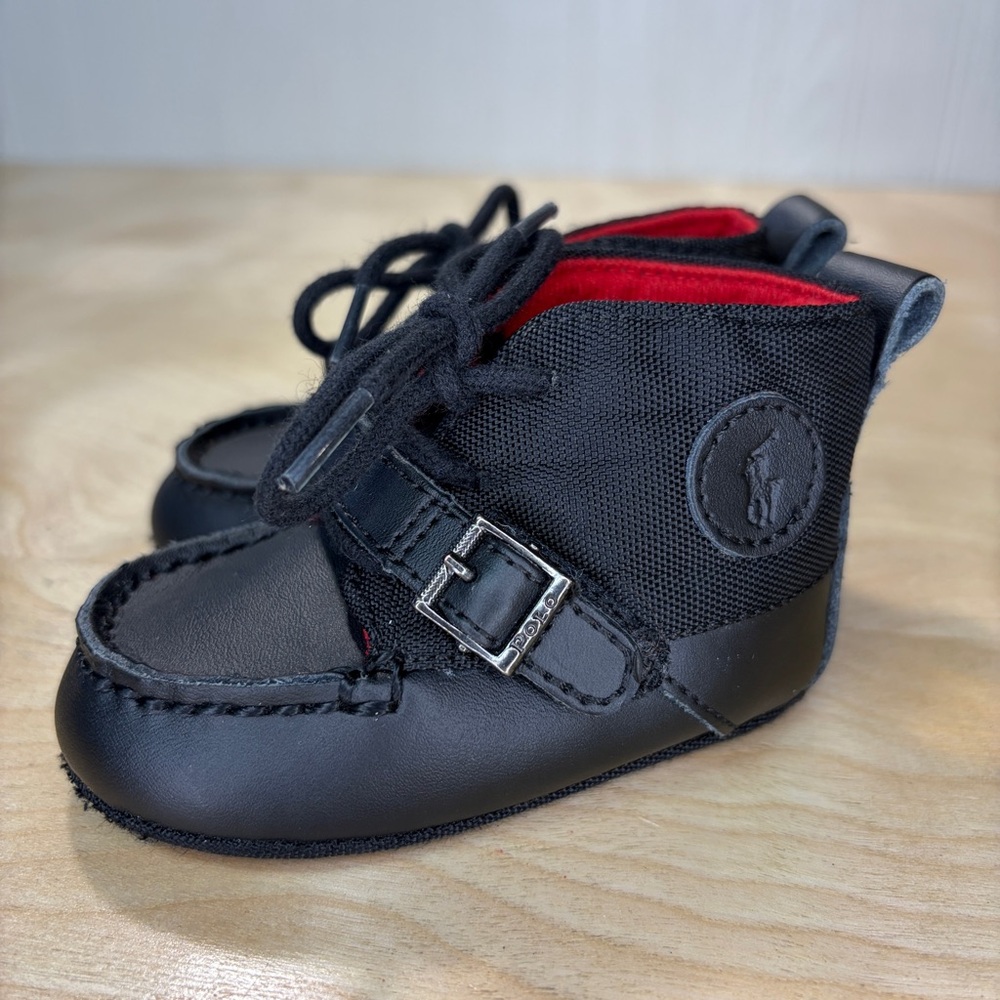 Ralph Lauren Ranger Hi Baby Shoes with Red Interior - Black